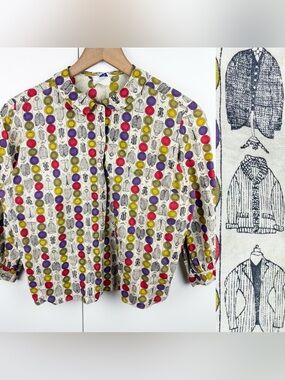Vintage 50s Sewing Dress Form Mannequin Dot Graphic Novelty Blouse Top Petite